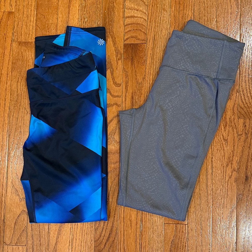 Stylish Athleta lot of Blue and Gray Leggings